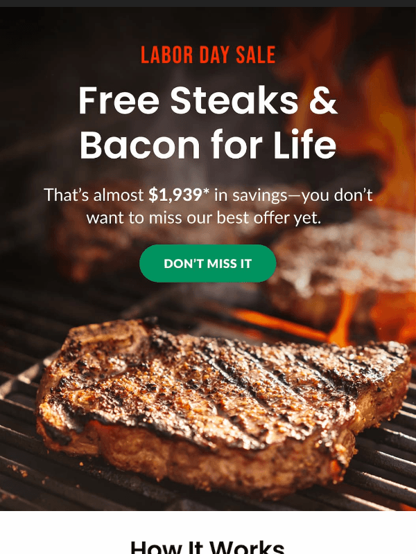 Newsletter preview: Happening Now: FREE Steak & Bacon For LIFE
