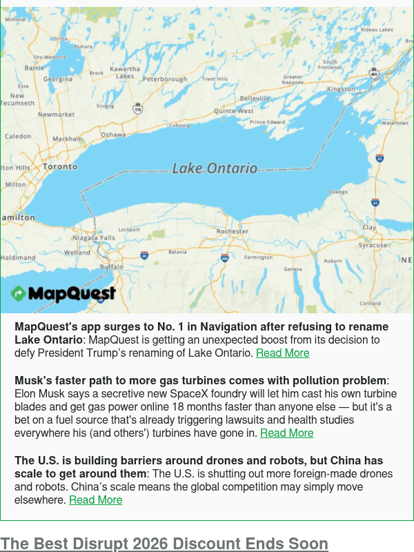Newsletter preview: MapQuest's app surges to No. 1 in Navigation after refusing to rename Lake Ontario