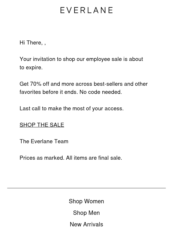 Newsletter preview: Don’t Miss Out On The Employee Sale