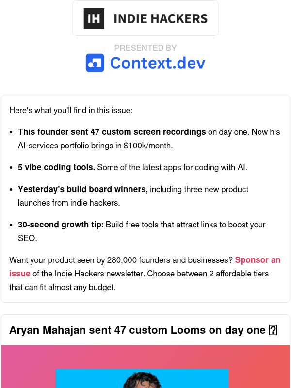 Newsletter preview: 🗞️ What's New: $100k/month from custom Looms, free tools for SEO, how work becomes play