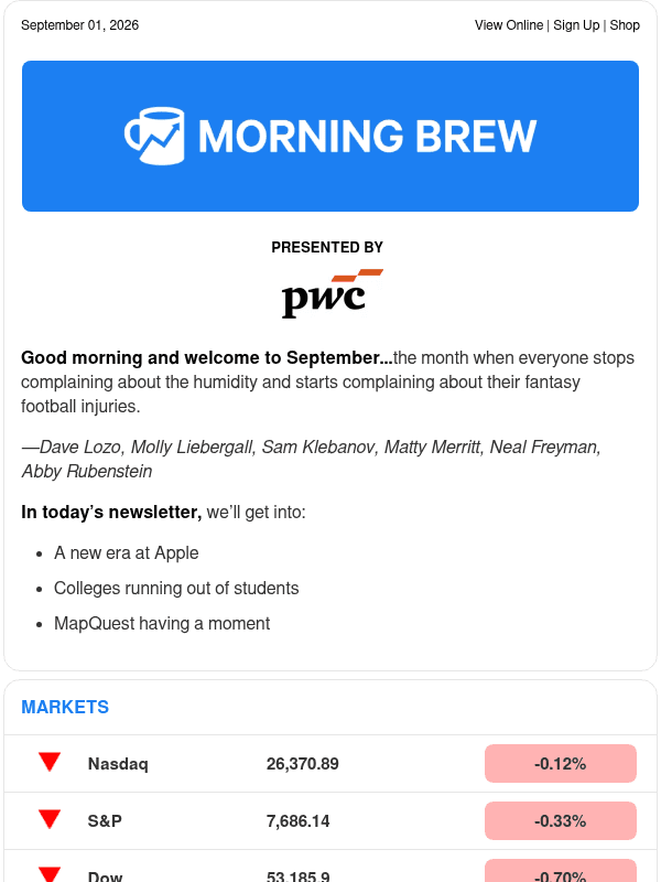 Newsletter preview: Apple's turnover