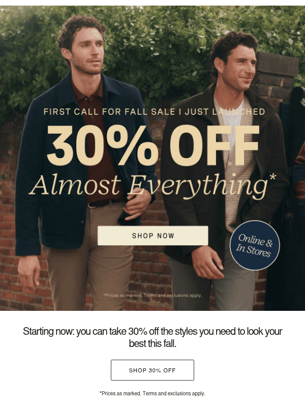 Newsletter preview: 30% Off Starts…NOW