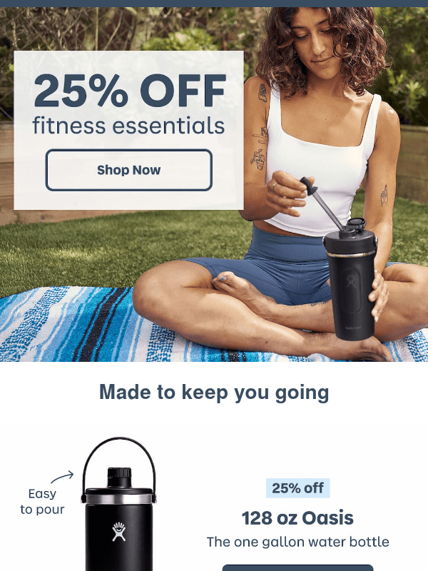 Newsletter preview: 25% off hydration for active days