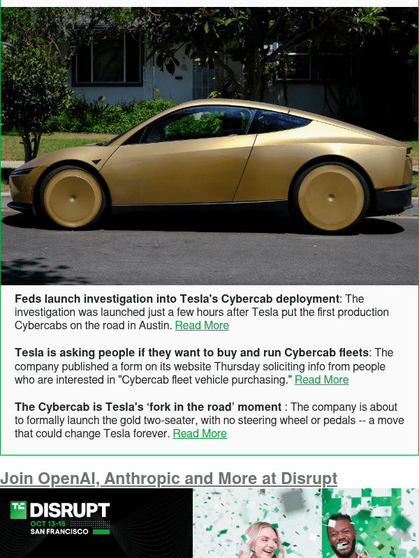 Newsletter preview: Feds launch investigation into Tesla's Cybercab deployment