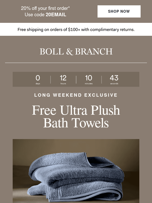 Newsletter preview: Ends Tonight | free Ultra Plush Bath Towels