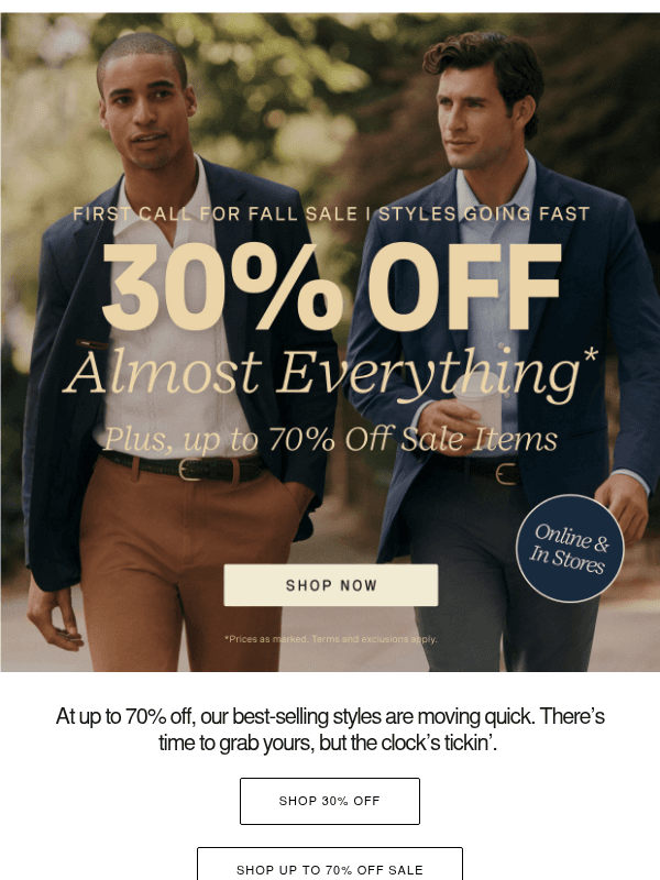 Newsletter preview: You Gotta Hurry for Up to 70% Off Sale Items