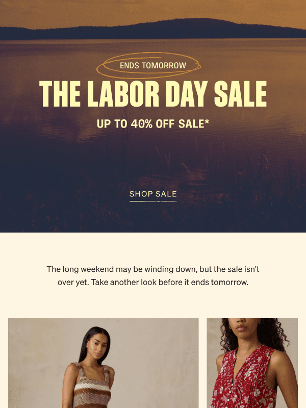 Newsletter preview: Up To 40% Off For Labor Day