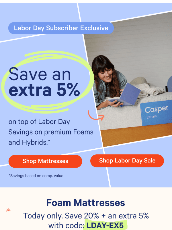 Newsletter preview: Today only: Extra 5% on mattresses.*