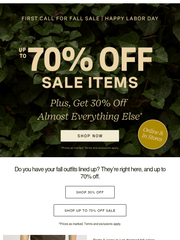 Newsletter preview: Don’t Miss Our Labor Day Sale: Up to 70% Off