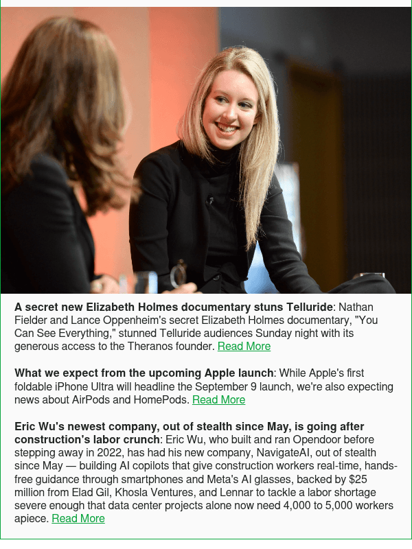 Newsletter preview: A secret new Elizabeth Holmes documentary stuns Telluride