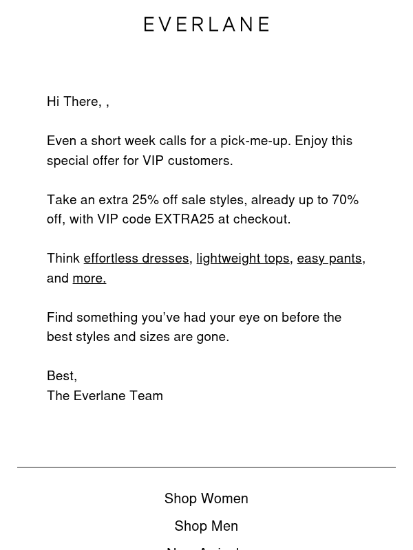 Newsletter preview: Just For You: Extra 25% Off Sale Styles