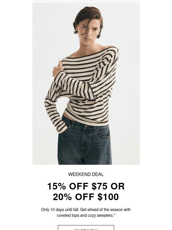 Newsletter preview: 15% off or 20% off all weekend