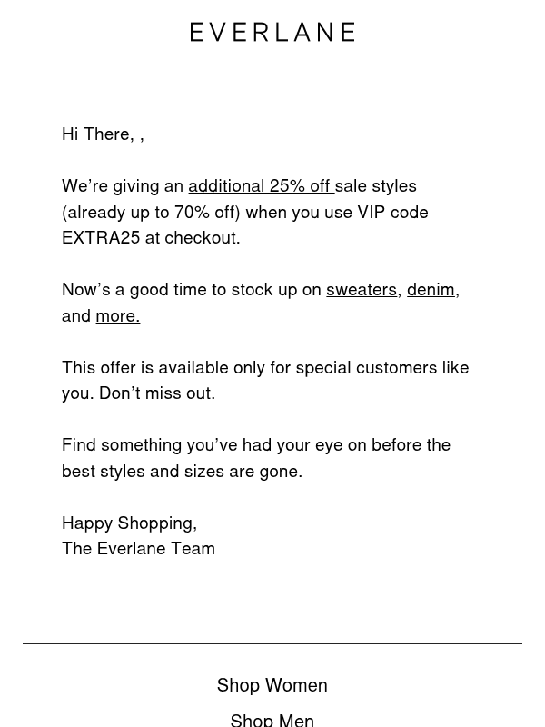 Newsletter preview: About That Extra 25% Off…
