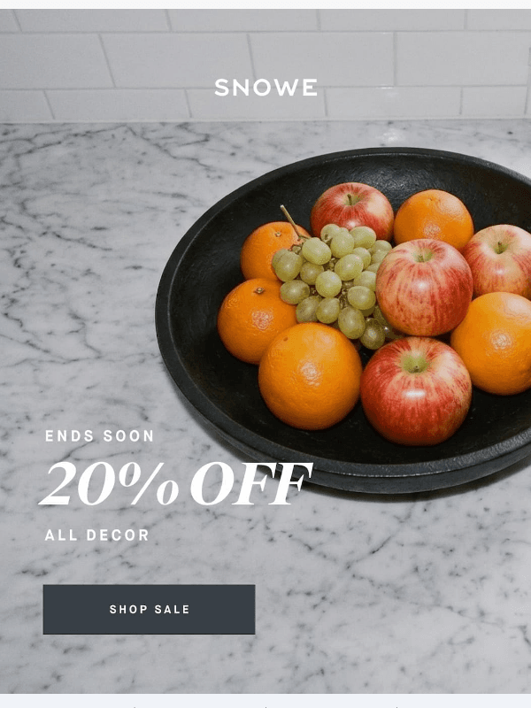Newsletter preview: 20% off all Decor ends soon