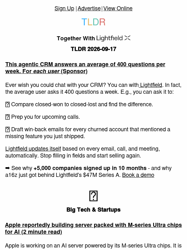 Newsletter preview: Apple AI servers 🖥️, Snap Specs 👓, Google Home MCP 👨‍💻