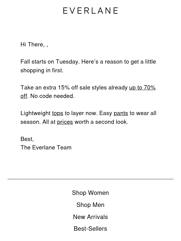 Newsletter preview: Before Fall: Extra 15% Off Sale Styles