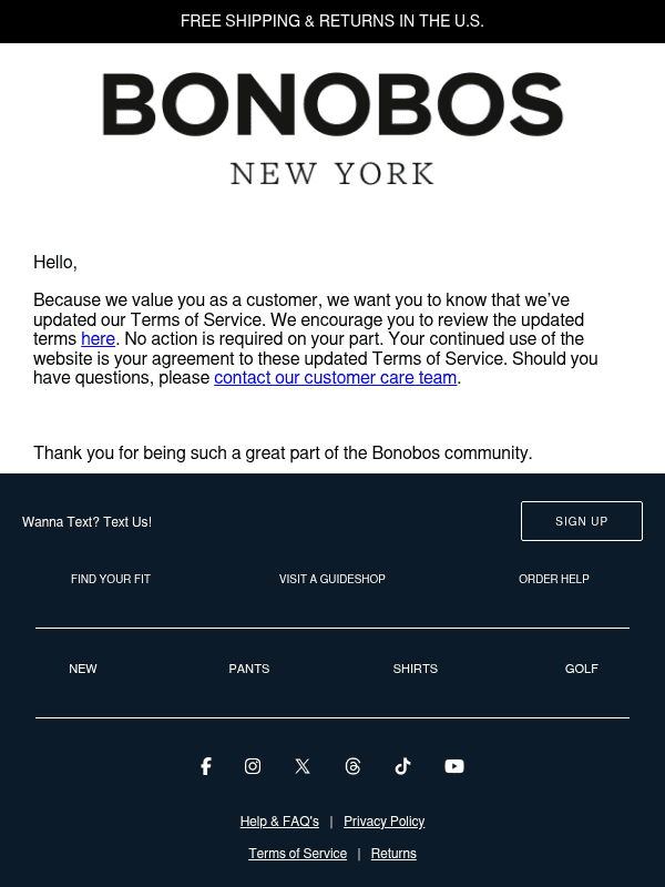 Newsletter preview: An Update to Our Terms & Conditions