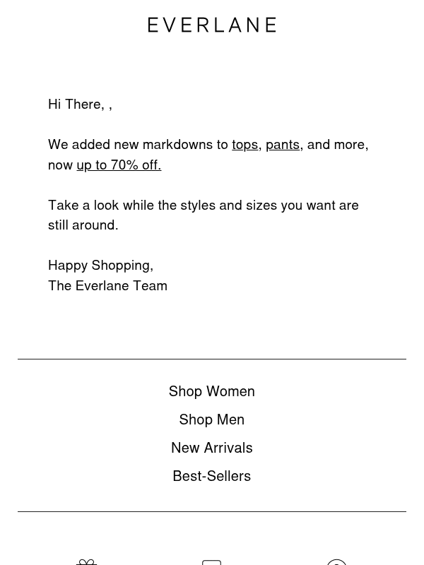 Newsletter preview: Extra 15% Off New Markdowns