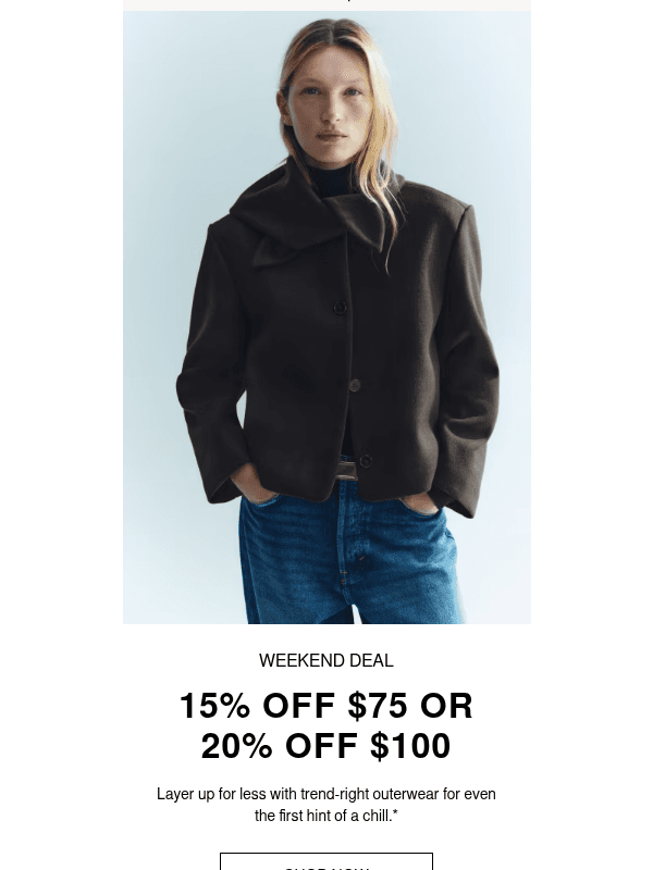 Newsletter preview: 15% off or 20% off all weekend