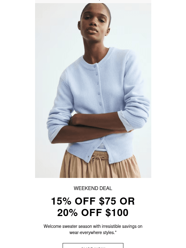 Newsletter preview: Up to 20% off = cardi party