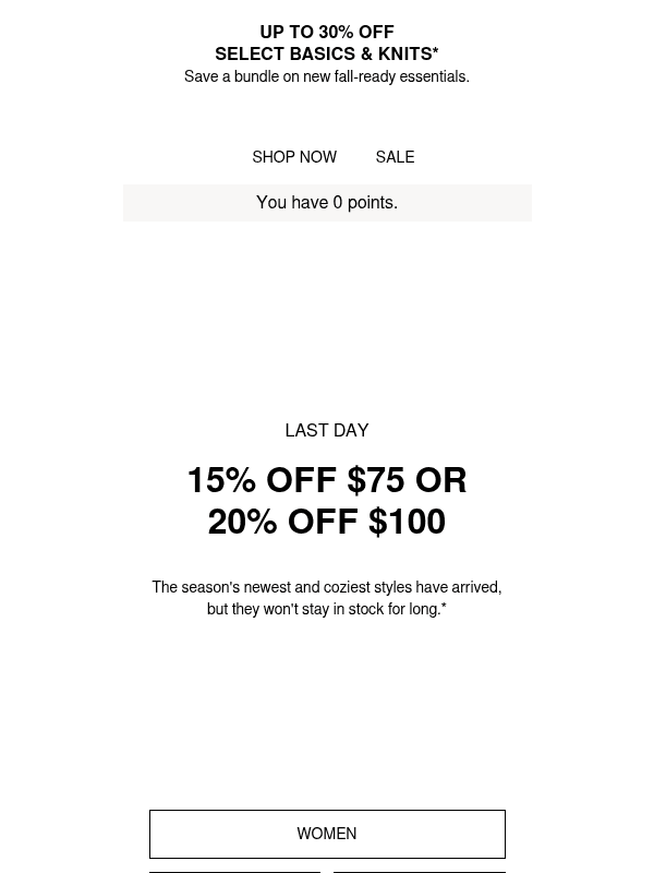 Newsletter preview: Last day: 20% off or 15% off
