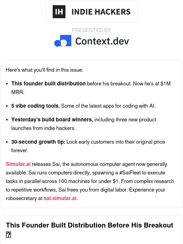 Newsletter preview: 🗞️ What's New: $1M MRR from short-form distribution, lock in early pricing, automating mistakes at scale