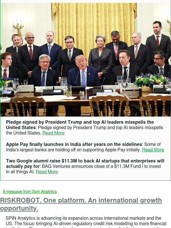 Newsletter preview: Pledge signed by President Trump and top AI leaders misspells the United States