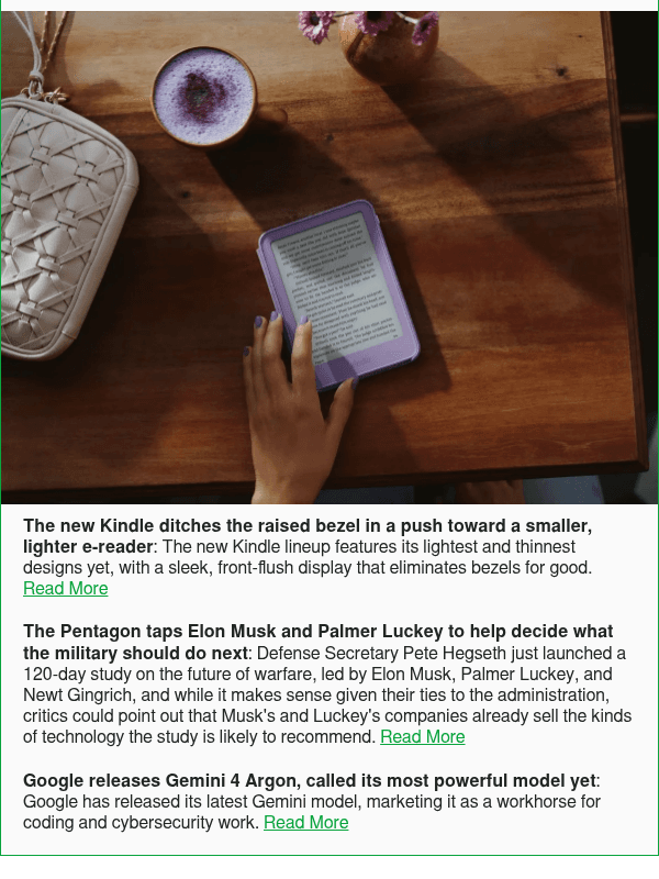 Newsletter preview: The new Kindle ditches the raised bezel in a push toward a smaller, lighter e-reader