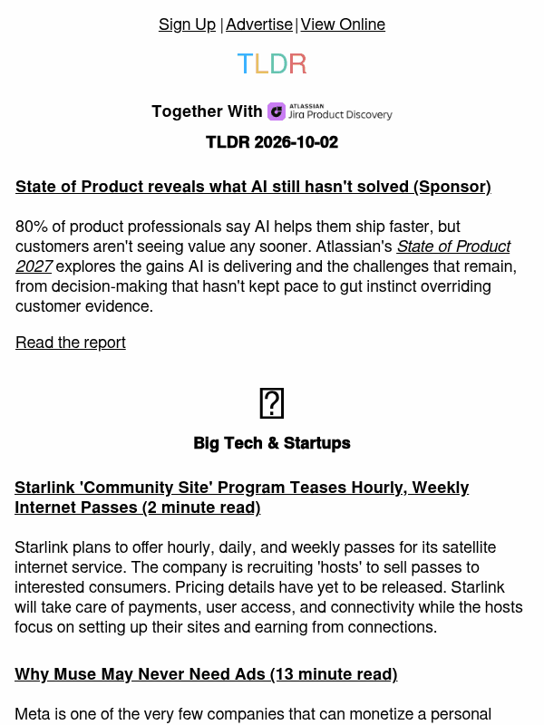 Newsletter preview: Starlink Community 🛰️, Muse economics 🤖, Pi 1.0 👨‍💻