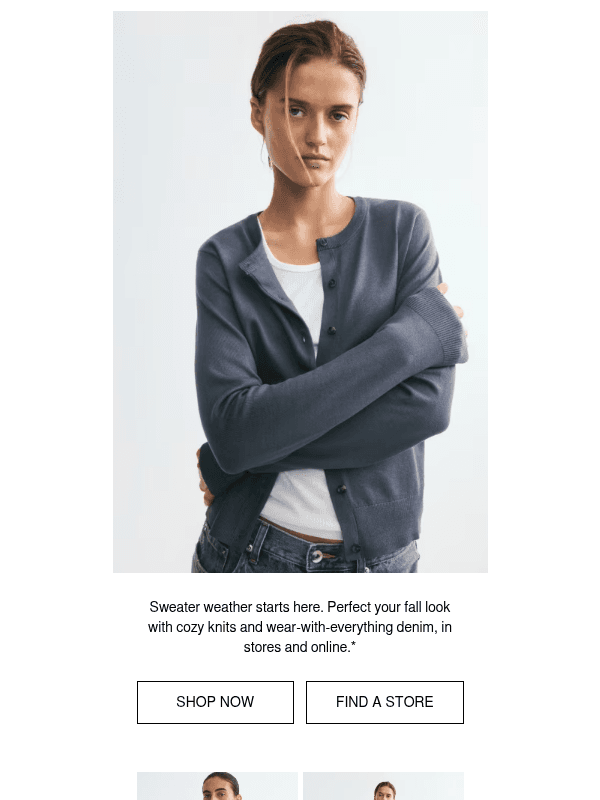 Newsletter preview: Up to 30% off cardis, jeans, sweats...