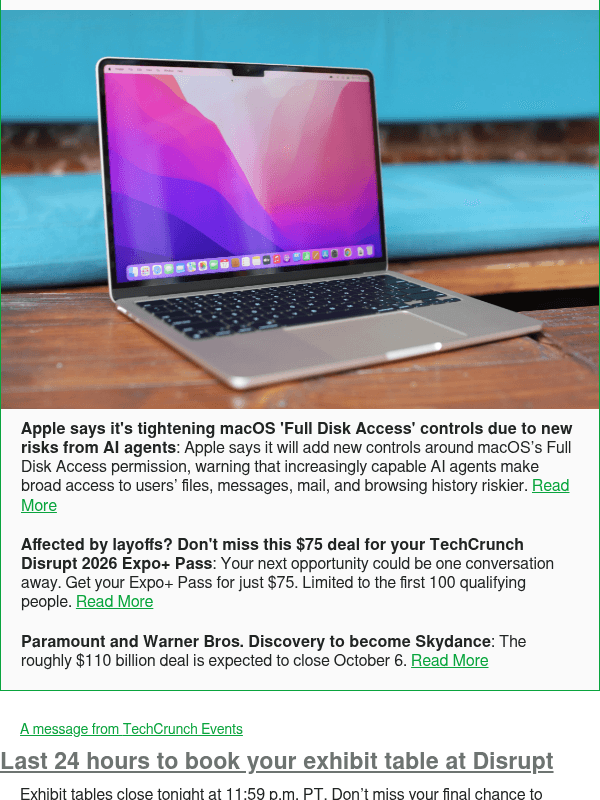 Newsletter preview: Apple says it's tightening macOS 'Full Disk Access' controls due to new risks from AI agents