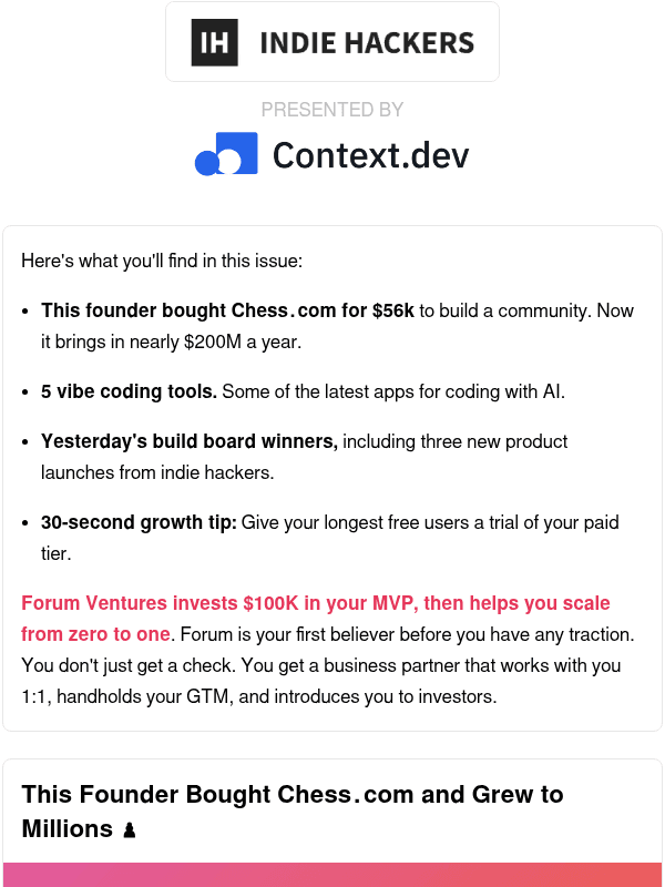 Newsletter preview: 🗞️ What's New: Buying Chess.com for $56k, $50k from free-user trials, earn the right to automate