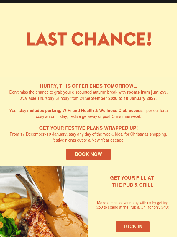 Newsletter preview: Last chance to book your Autumn break for £59!