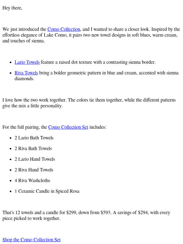 Newsletter preview: ICYMI: The NEW Como Collection