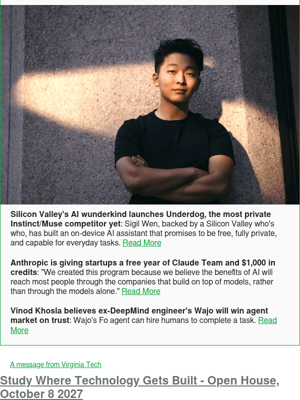 Newsletter preview: Silicon Valley's AI wunderkind launches Underdog, the most private Instinct/Muse competitor yet