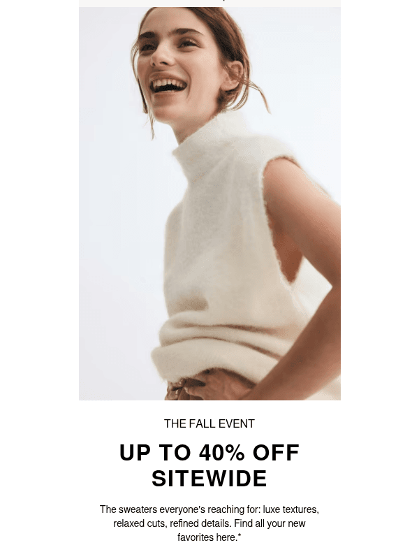 Newsletter preview: Up to 40% off fall's best sweaters
