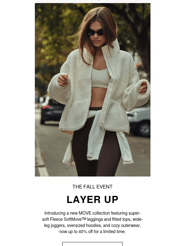 Newsletter preview: Cozy & versatile activewear, up to 40% off