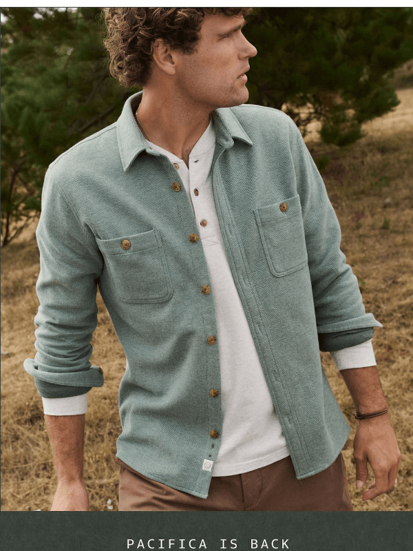Newsletter preview: 6 New Colors. #1 Pacifica Overshirt.