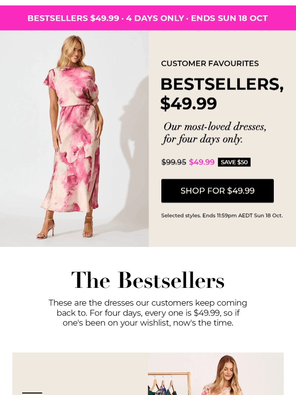Newsletter preview: Bestselling Dreses, Now $49.99