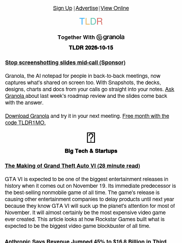 Newsletter preview: Inside GTA 🚗, Anthropic revenue jump 📈, agentic verification 🤖