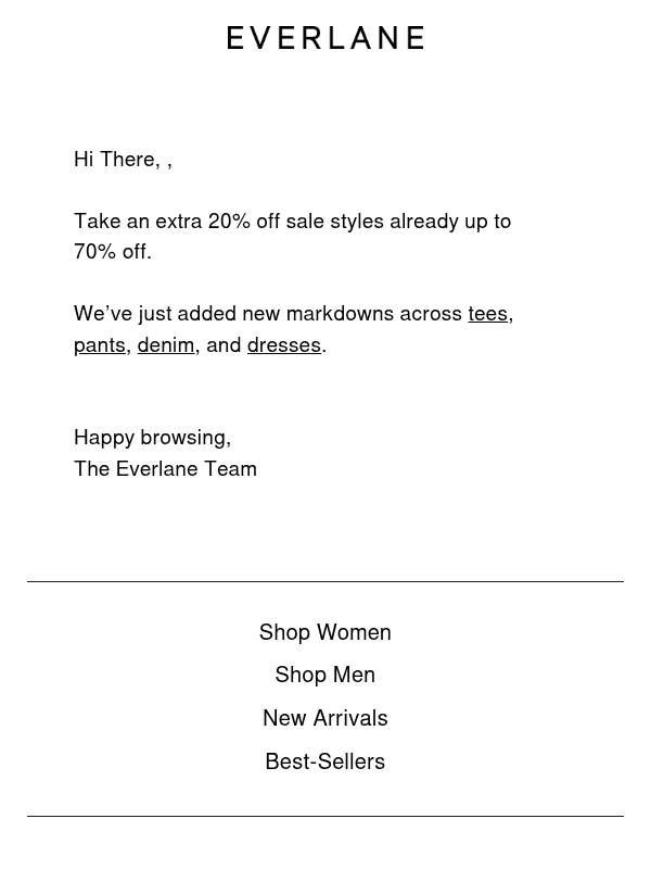 Newsletter preview: Extra 20% Off New Markdowns