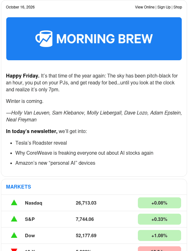 Newsletter preview: ☕️ Rubber meets the Roadster