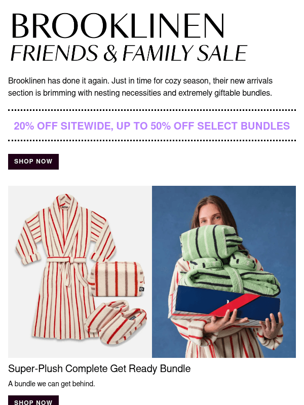 Newsletter preview: Brooklinen is having a big sale