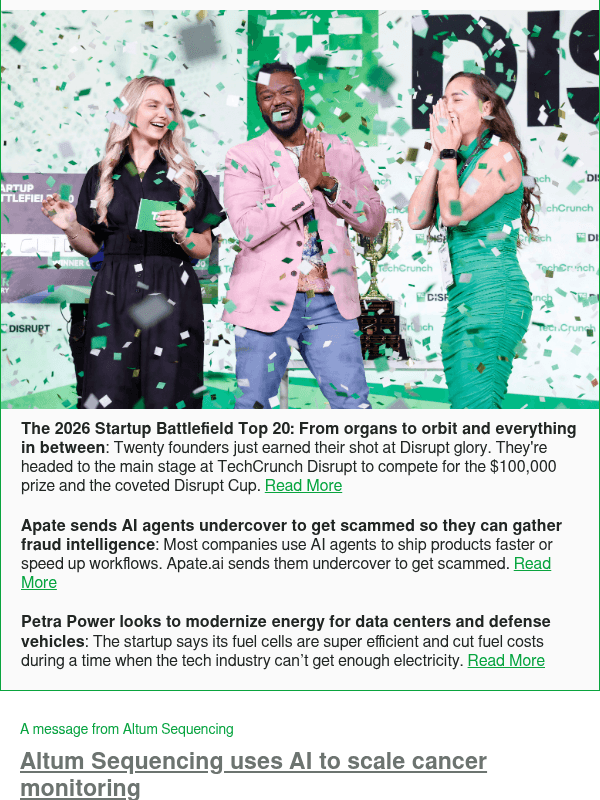 Newsletter preview: The 2026 Startup Battlefield Top 20: From organs to orbit and everything in between
