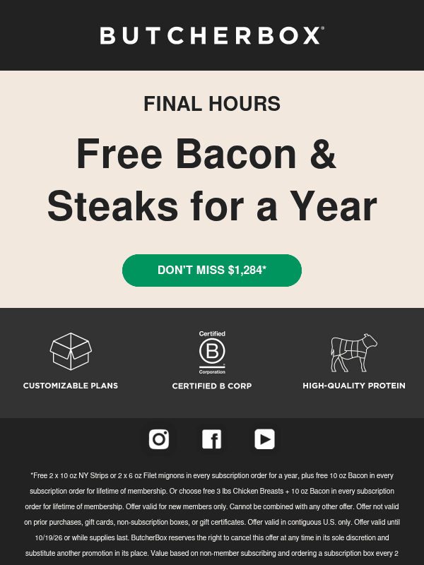 ⏳ Final hours: FREE bacon for life.